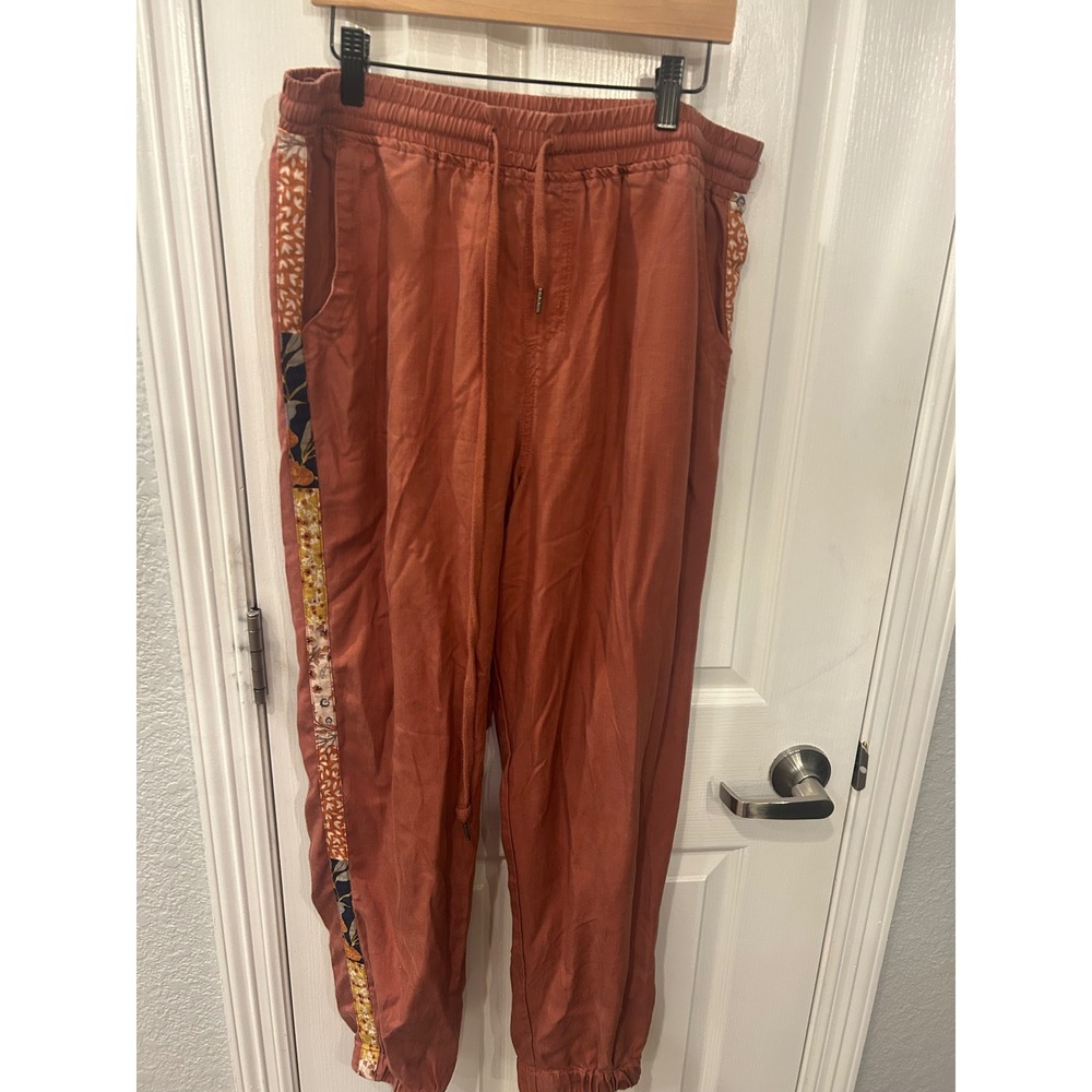 Knox Rose Jogger Pants Rust Boho Floral Patchwork Side Stripe Trousers Casual
